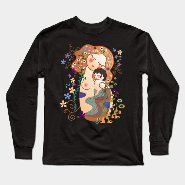 Kokeshis Mother and child of Klimt Long Sleeve T-Shirt by Pendientera